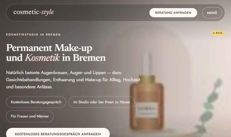 Startseite des Prototyps cosmetic-style